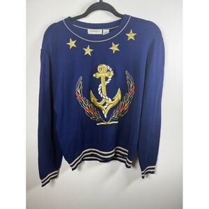 LIZ CLAIBORNE COLLECTION | 80s 90s Vintage Nautical Embroidered Sweater